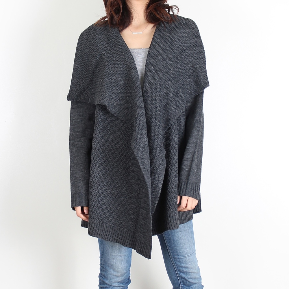 Grey Cascade Front Open Cardigan